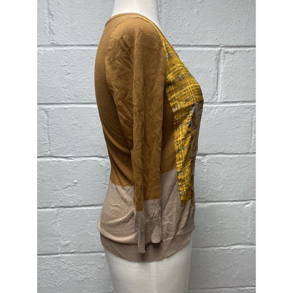 Anthropologie GUINEVERE Silk XS Cardigan Womens Large 3/4 Sleeve Orange Tan - Picture 4 of 11